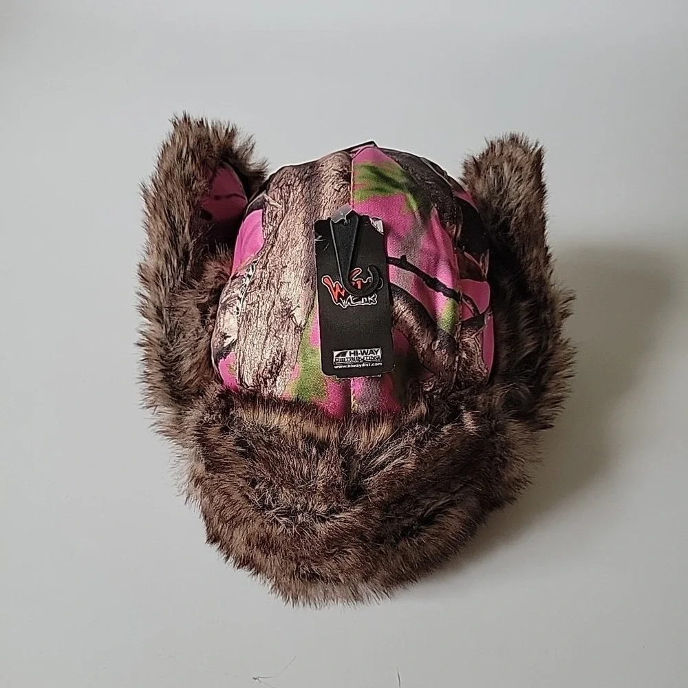 Wild Wear Camo Bomber Trapper Hat Pink One Size Coquette Grunge Gorpcore Outdoor